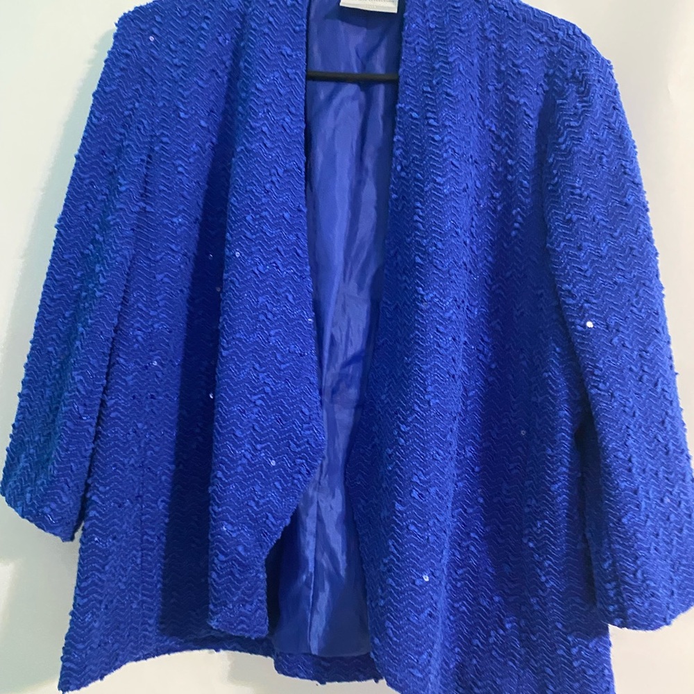 Alfred Dunner Royal Blue Textured Open-Front Jacket